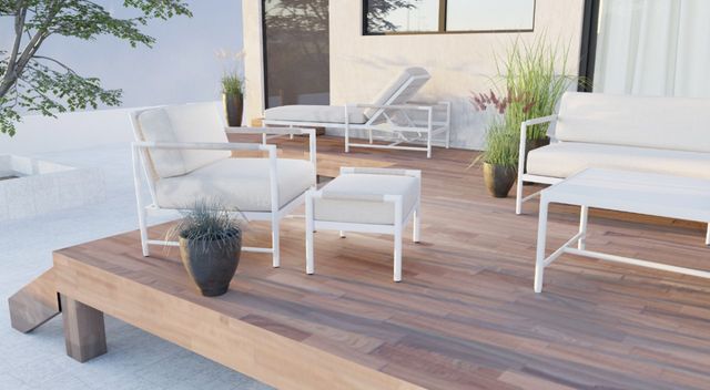 Sunset West Sabbia Natural/Satin White Aluminum/Olefin Rope Outdoor Chaise Lounge with Echo Ash Cushion-1
