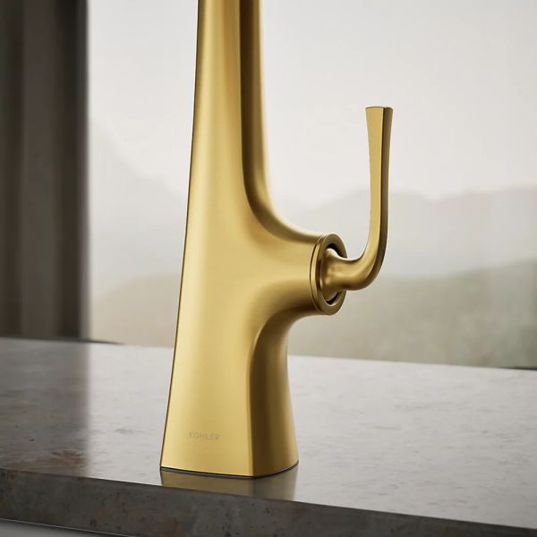 KOHLER® Graze® Vibrant Brushed Moderne Brass Semi-Professional Kitchen Sink Faucet with 3-Function Sprayhead-4