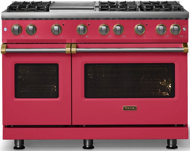 Viking® 5 Series 48" Valentine Pro Style Gas (NG) Range with Brushed Brass Trim-3