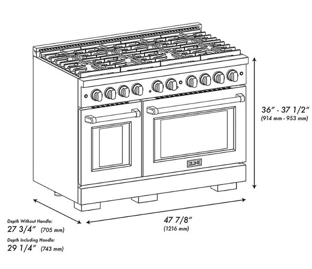 ZLINE Autograph Edition Paramount 48" 6.7 Cu. Ft. Stainless Steel Gas Range with 8 Burner DuoPro™ Cooktop and Dual Ovens with Polished Gold Helix Handles and Accents-2