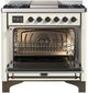 Ilve® Majestic III 36" Antique White Pro Style Dual Fuel Natural Gas Range with Solid Door and Burnished Trim-2