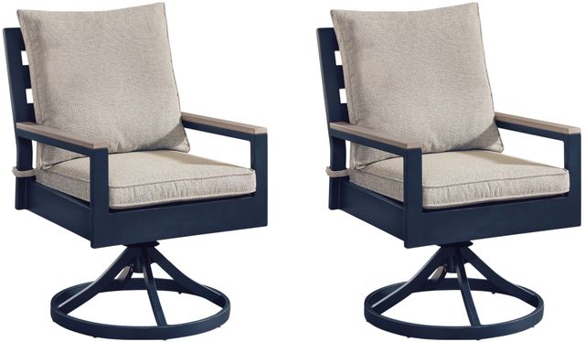 Signature Design by Ashley® Mabry Shores 2-Piece Driftwood/Navy Blue Aluminum/Fabric Outdoor Swivel Chair-0