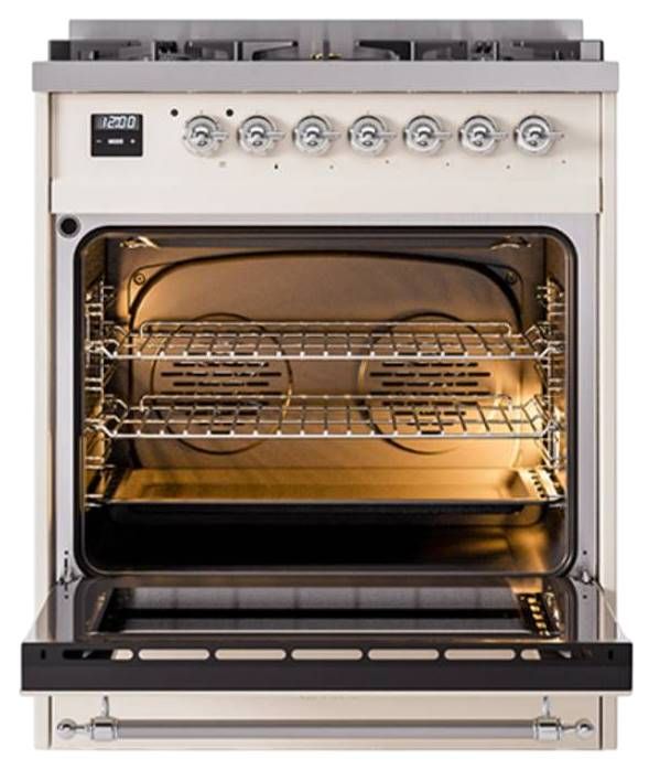 Ilve® Nostalgie II Noblesse 30" Antique White Pro Style Dual Fuel Range with Chrome Trim-2