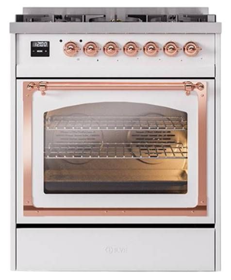 Ilve® Nostalgie II Noblesse 30" Custom RAL Color Pro Style Dual Fuel Range with Copper Trim-1