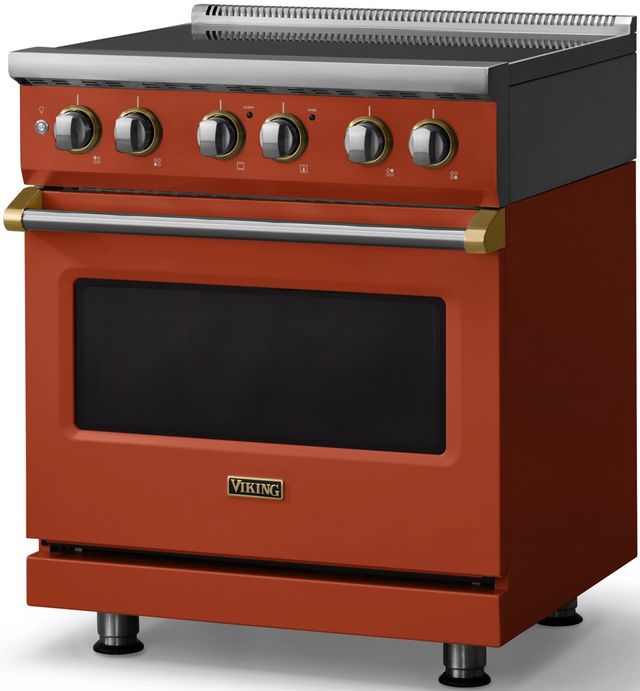 Viking® 5 Series 30" Spiced Cider Pro Style Induction Range with Brushed Brass Trim-3