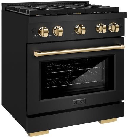 ZLINE Autograph Edition 30" Black Stainless Steel Pro Style Gas Range with 4 Burner Cooktop-3