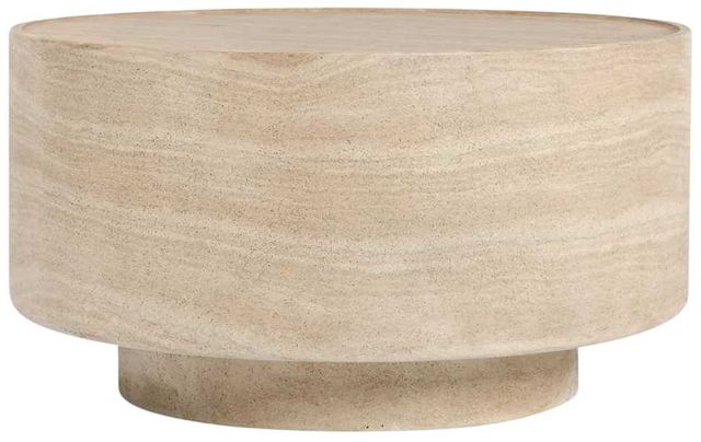 Classic Home Mckenna Travertine Stone 32" Outdoor Round Coffee Table-0