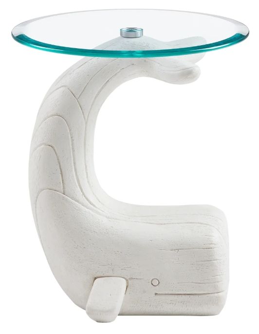 Powell® Wally the Whale Glass Top Side Table with White Base-3