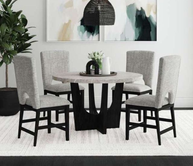 Elements International Oregon Gray Faux Marble Top Counter Table with Black Base-1