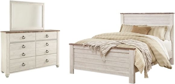 Signature Design by Ashley® Willowton 2-Piece Whitewash Queen Panel Bed Set-0