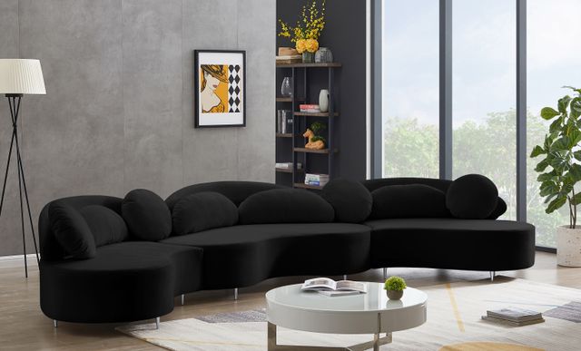Meridian Furniture Vivacious 3-Piece Black Velvet Sectional-3