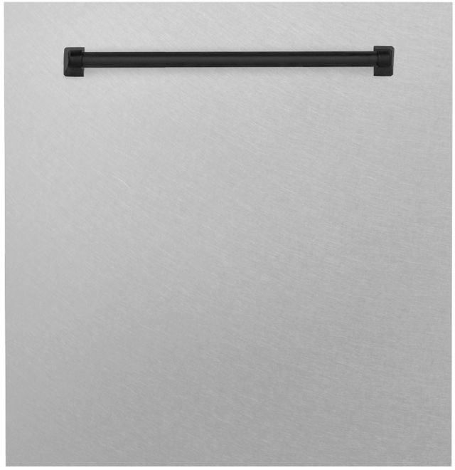 Zline Autograph Edition 24" Satin Stainless Steel Dishwasher Panel with Matte Black Handle-0