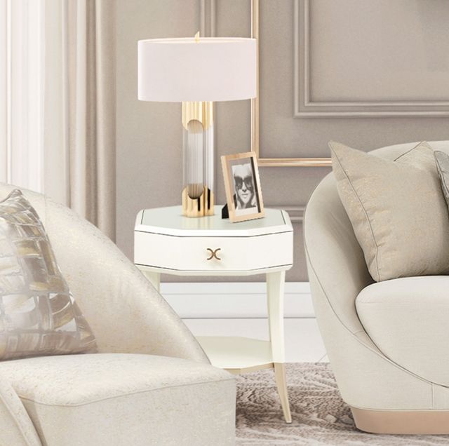 Michael Amini® La Rachelle Glass Top Octagonal End Table with Medium Champagne Legs-1