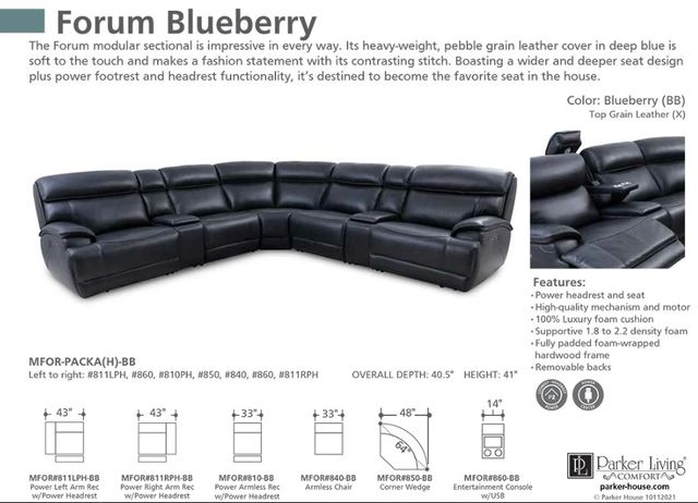 Parker House® Forum 7-Piece Blueberry Power Reclining Sectional-2