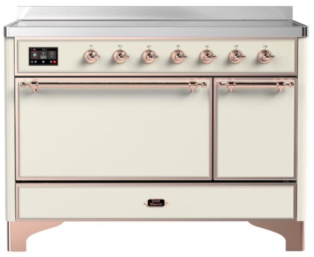 Ilve® Majestic III 48" Antique White Pro Style Induction Range with Solid Door and Copper Trim-0