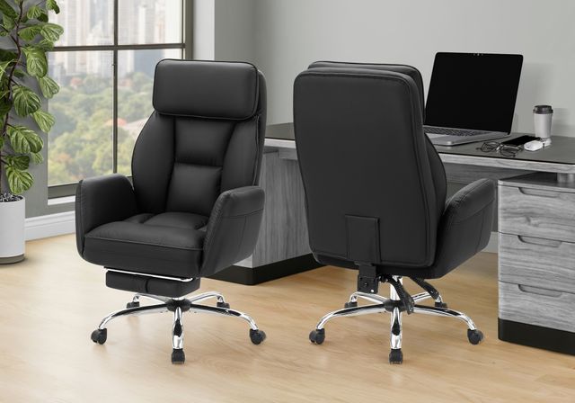 Monarch Specialties Inc. Black Leather-Look High Back Executive Office Chair with Footrest-1