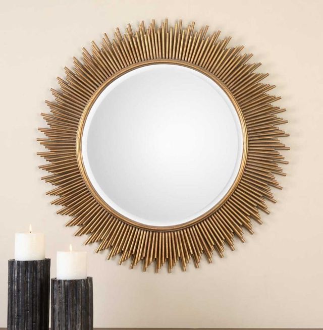 Uttermost® Marlo Antiqued Gold Leaf Round Mirror-2