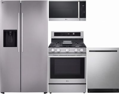 LG 4 Piece PrintProof Stainless Steel Gas Kitchen Package LG 4 Piece PrintProof Stainless Steel Gas Kitchen Package