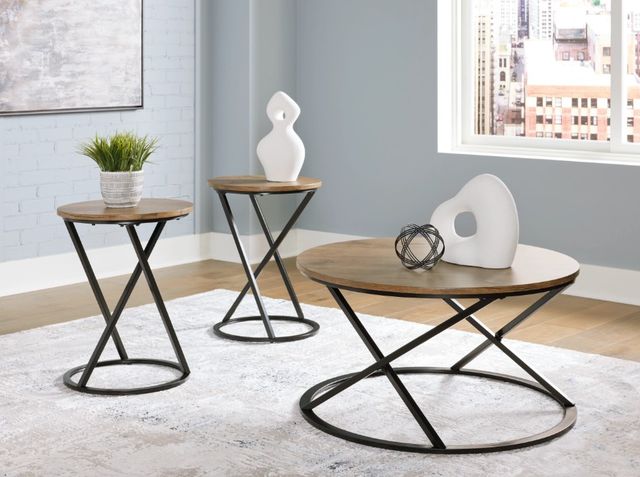 Signature Design by Ashley® Cassbryn 3-Piece Brown Occasional Table Set with Black Base-1