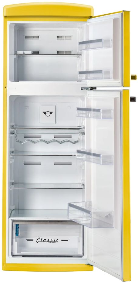 Unique Appliances 24” 11 Cu. Ft. Canary Yellow Top Freezer Refrigerator with Chrome Accent Handles-1