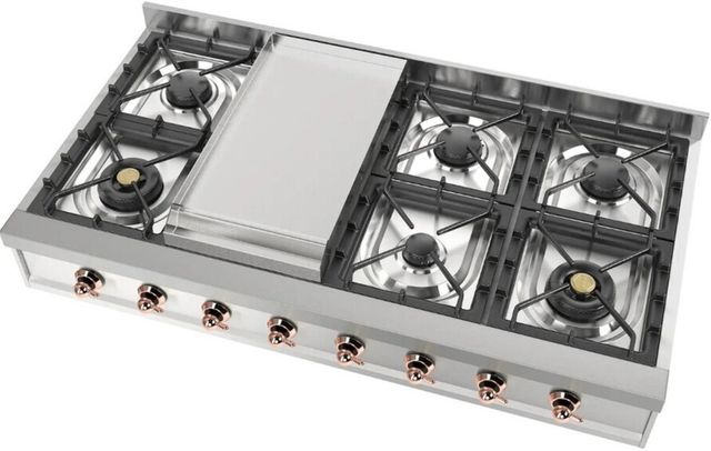 Ilve Nostalgie II 48” Stainless Steel Gas Rangetop with 8 Burners, Griddle and Copper Trim-3
