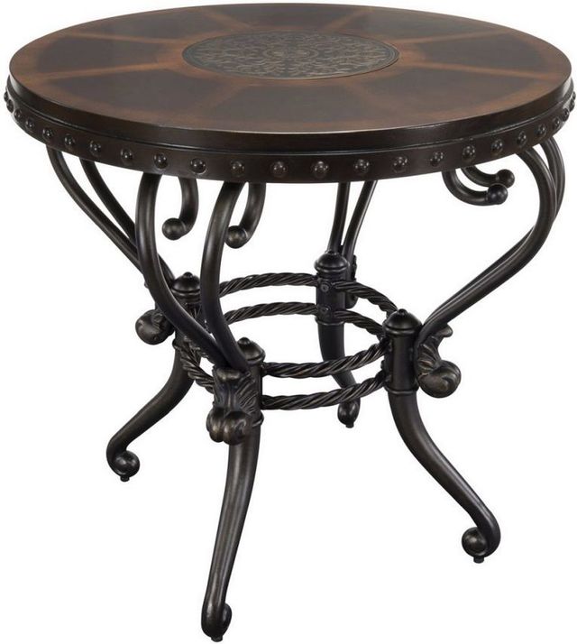 Mazin Furniture Jenkins Dark Cherry Round End Table with Tobacco Metal Base -1