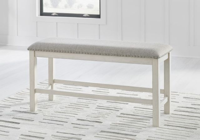 Signature Design by Ashley® Robbinsdale Antique White/Gray Upholstered Counter Bench-4