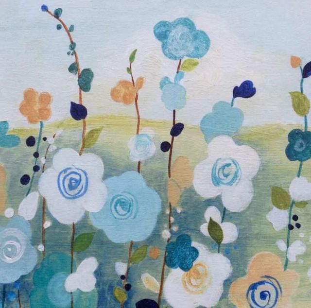 StyleCraft Forefront Flowers Blue/Light Green/Light Orange/White Wall Art-1