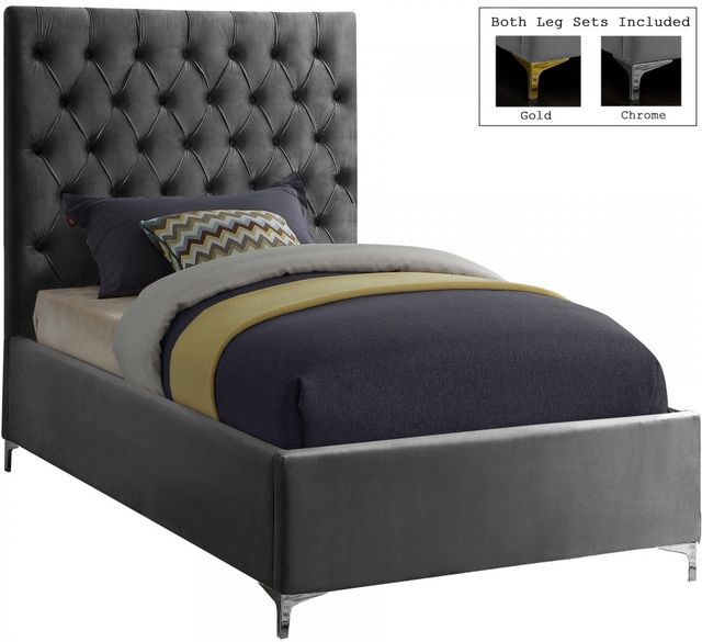 Meridian Furniture Cruz Grey Velvet Twin Bed-2