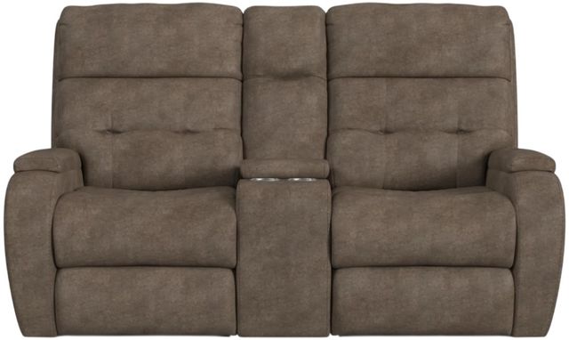 Flexsteel® Customizable Strait Leather Power Reclining Loveseat with Console and Power Headrest-3