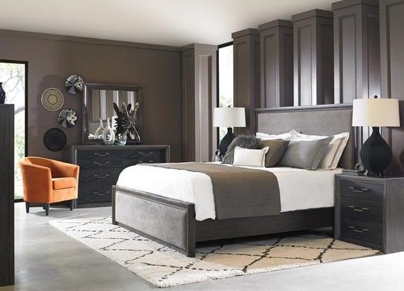 Riverside Furniture Graham Gray/Heathered Oak King Upholstered Panel Bed-3