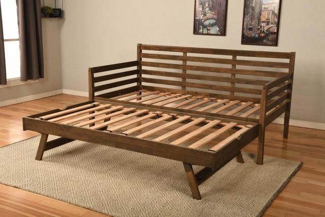 Kodiak Furniture Boho Linen Aqua/Rustic Walnut Twin Daybed with Mattress-3