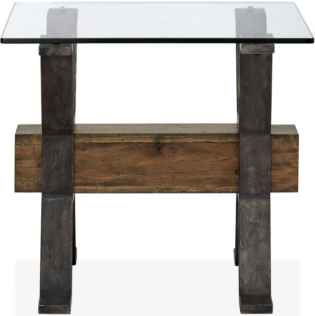 Magnussen Home® Sawyer Glass Top End Table with Toasted Nutmeg Iron Base-1
