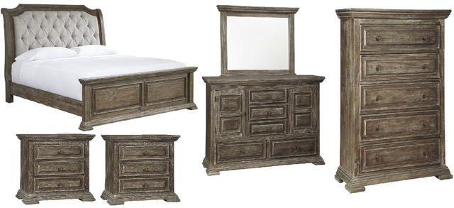 Signature Design by Ashley® Wyndahl 6-Piece Brown King Upholstered  Panel Bed Set-0