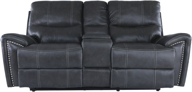 ITEM #: 77080  Harrison Charcoal Leather Power Loveseat with Headrest-2