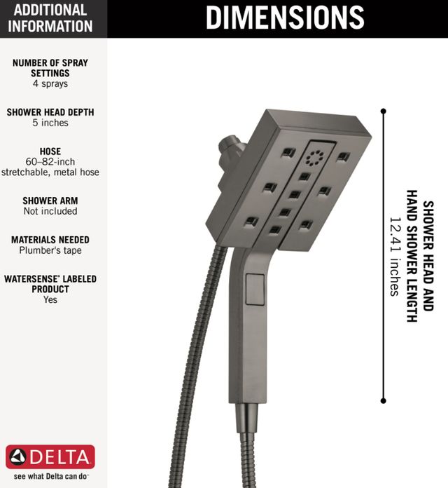 Delta Universal Showering Lumicoat® Black Stainless 1.75 GPM H2Okinetic® In2ition® 4-Setting Two-in-One Shower-2