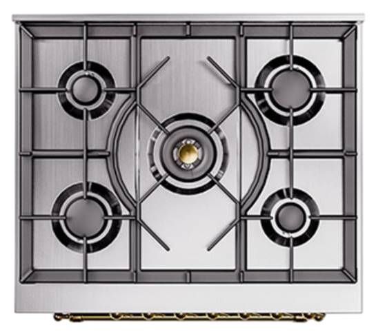 Ilve® Nostalgie II Noblesse 30'' Burgundy Pro Style Dual Fuel Range with Brass Trim-2