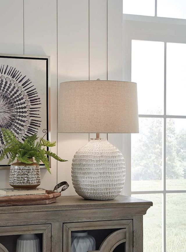 Signature Design by Ashley® Jamon Beige/White Glaze Table Lamp-2