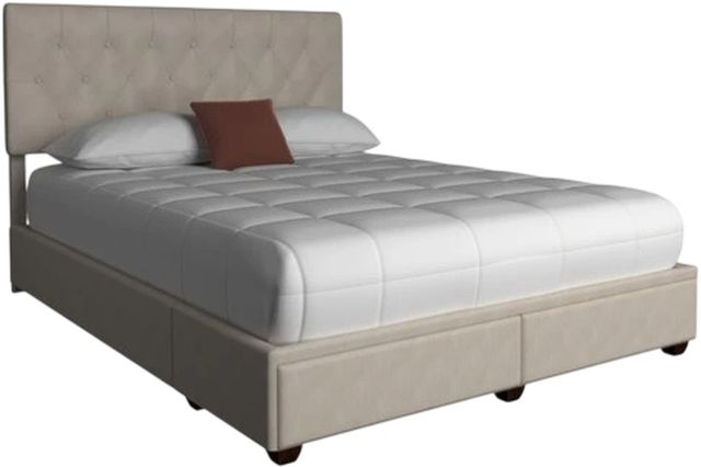 Bernards Skyla Beige King Upholstered Panel Storage Bed-0