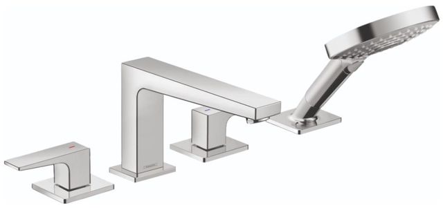 Hansgrohe Metropol Chrome 4-Hole Roman Tub Set Trim with Lever Handles and 1.75 GPM Handshower-0