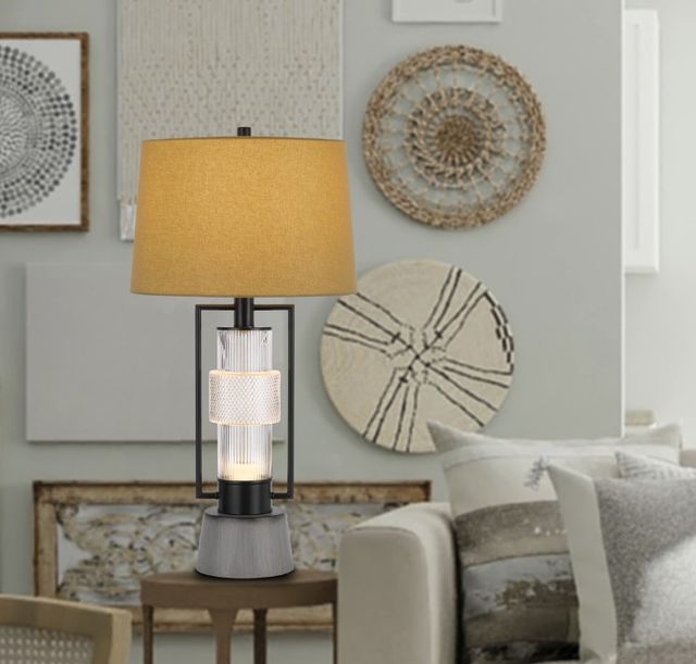 Cal® Lighting & Accessories Vallda Cement/Concrete/Matte Black Table Lamp-3