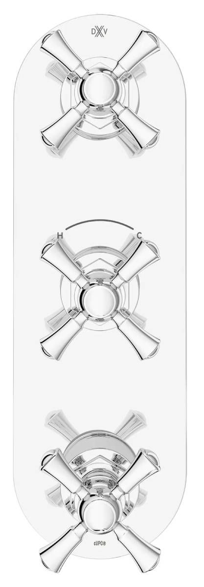 DXV Oak Hill® Polished Chrome 3-Handle Thermostatic Valve Trim Only with Cross Handles-1