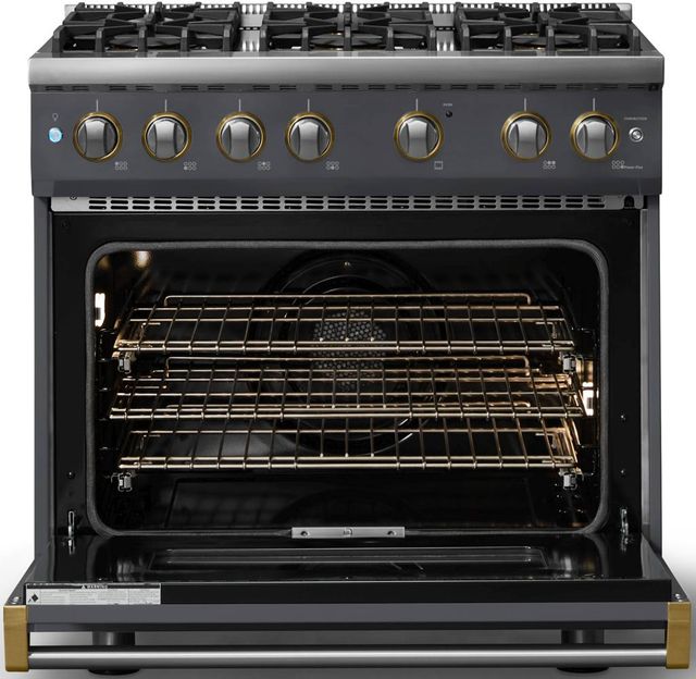 Viking® 5 Series 36" Cast Black Pro Style Gas (NG) Range with Brushed Brass Trim-1