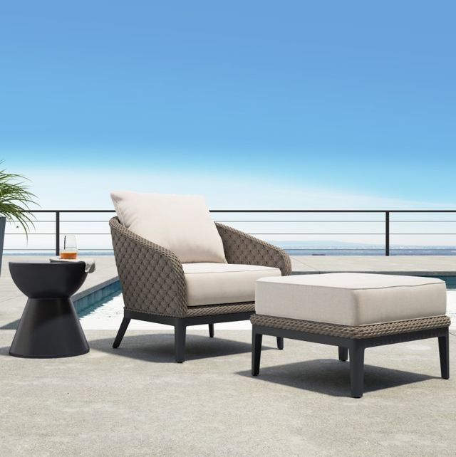 Sunset West Marbella Stone Gray Aluminum/Olefin Rope Outdoor Ottoman with Echo Ash Cushion-2