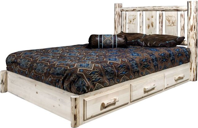 Montana Woodworks® Montana Collection Ready to Finish Twin Platform Storage Bed with Laser Engraved Bear Design-3