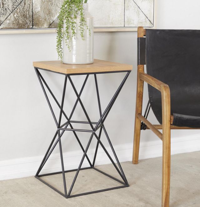 Deco Marche Brown Square Side Table with Black Base-3