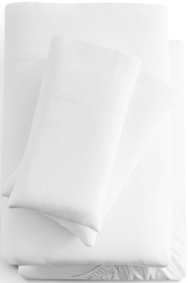 Malouf® Linen-Weave Cotton White Full Sheet Set-0