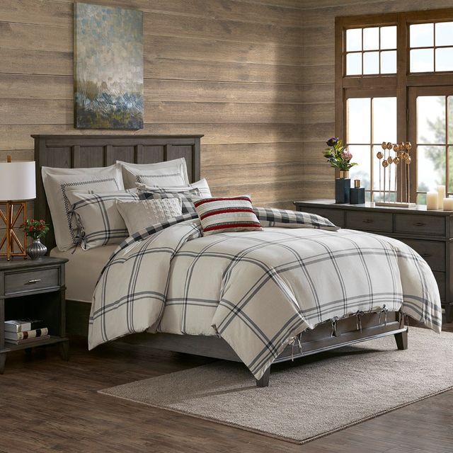 Olliix by Madison Park Signature Willow Oak Grey Queen Reversible Cotton Comforter Set-0
