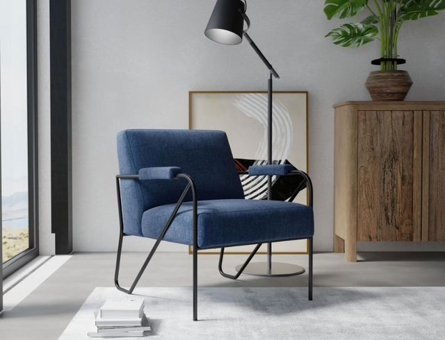 International Furniture Direct Lotus Blue Navy/Matte Black Accent Chair-2