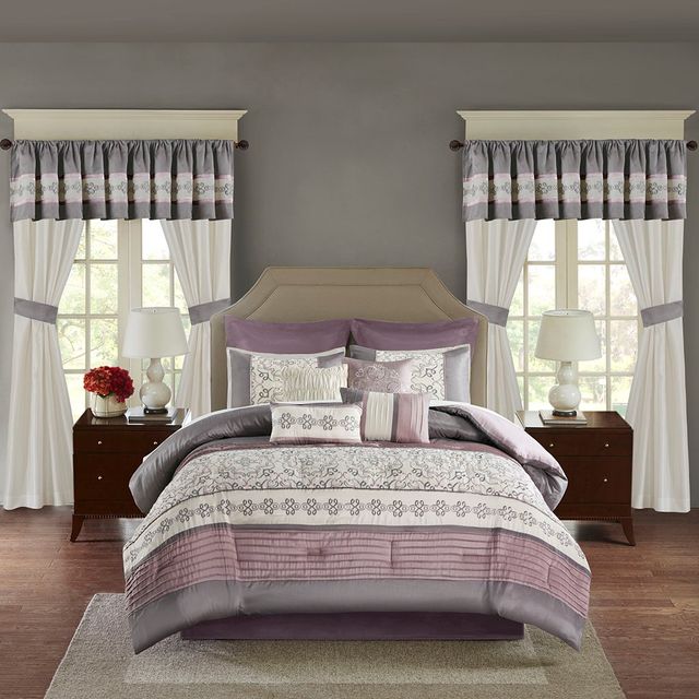 Olliix by Madison Park Essentials Jelena 24 Piece Purple Queen Room in a Bag-0